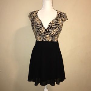 Love Culture Black and Beige Lace Mini Dress